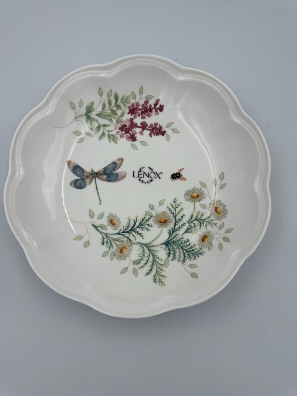 Lenox Butterfly Meadow Herbs Rimmed Soup Bowl 9" Dragonfly Bee NEW